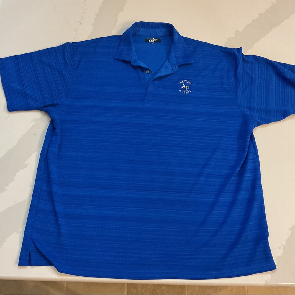 Men’s Blue stripe Polo Shirt with Embroidered Air Force Academy Logo 2XL